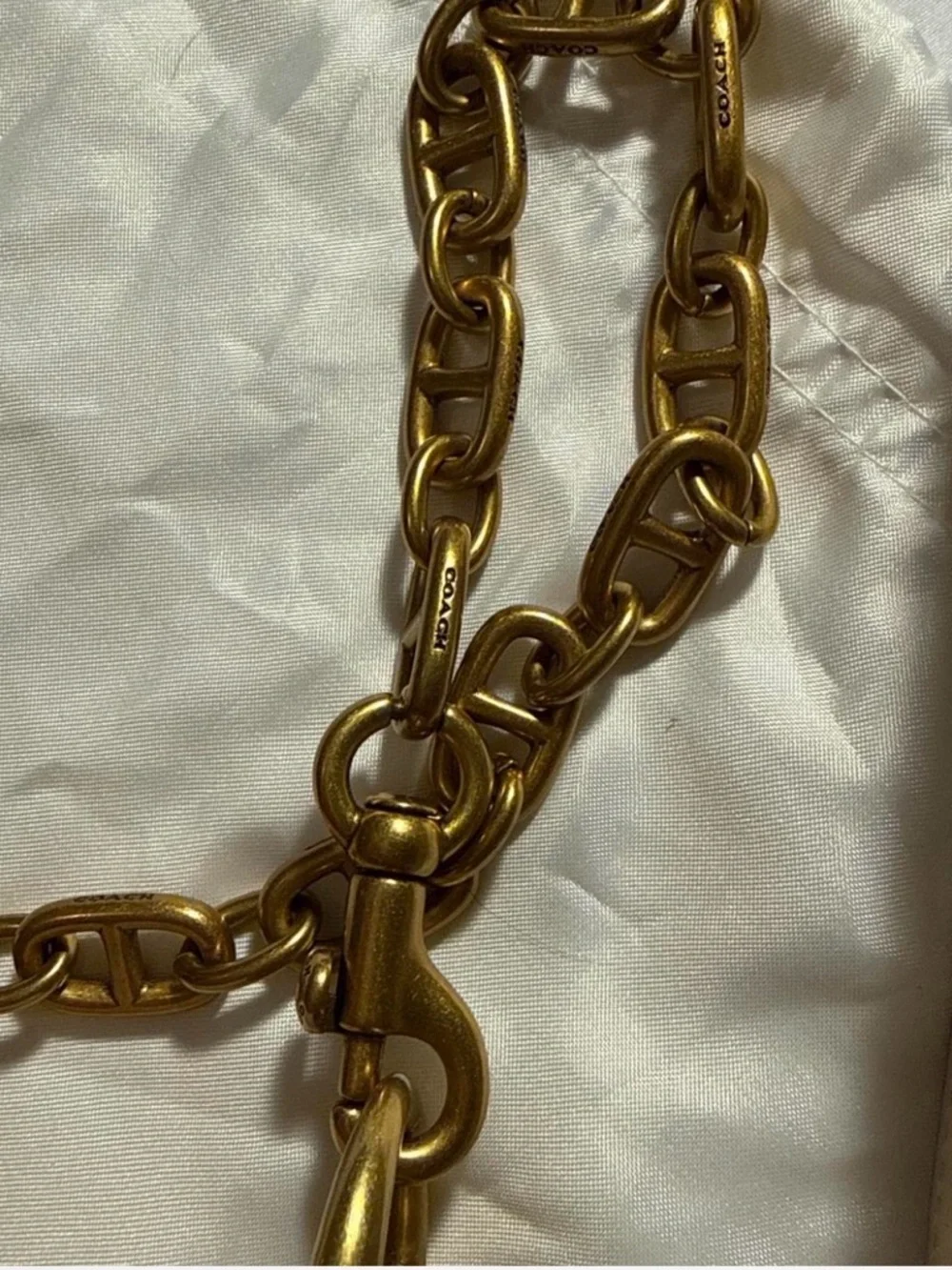 Coach Beige Leather Studded Saddle Crossbody with Gold Chain - Picture 5 of 6